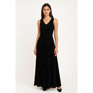 Style Land Dress Women S Black Velvet Floral Burnout Maxi Elegant Party Holiday